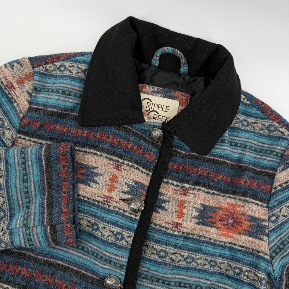 Cripple Creek Vintage Southwest Aztec Print‎ Jacket Women Small Black Collar